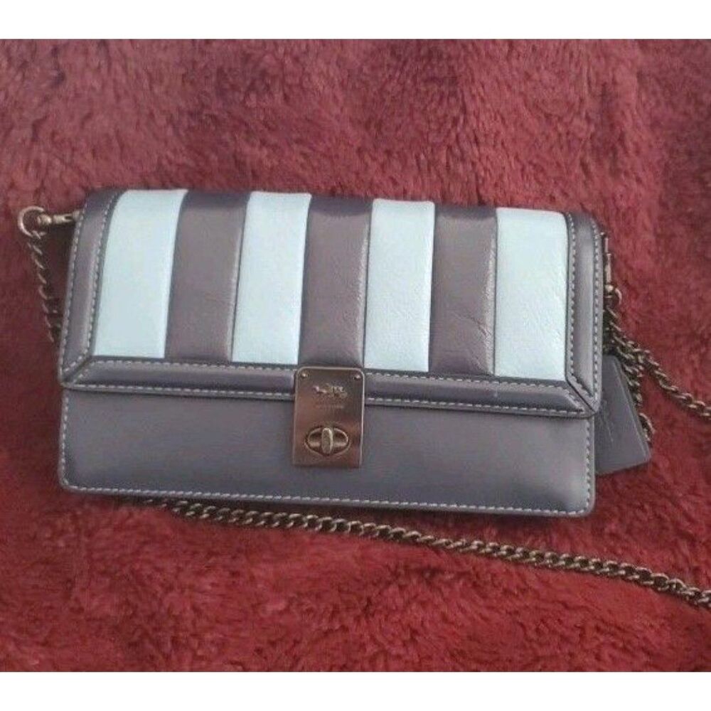 Coach Hutton Leather Convertible Crossbody Bag Midnight Multi Quilting Chain